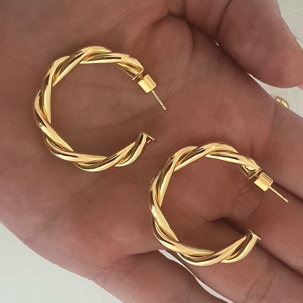 18K Gold Plated Rope Hoop Earrings